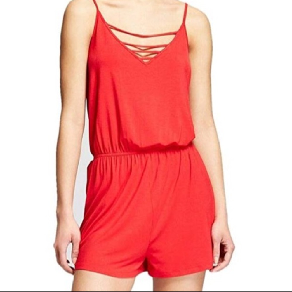 Mossimo Supply Co. Red Strappy Front Romper